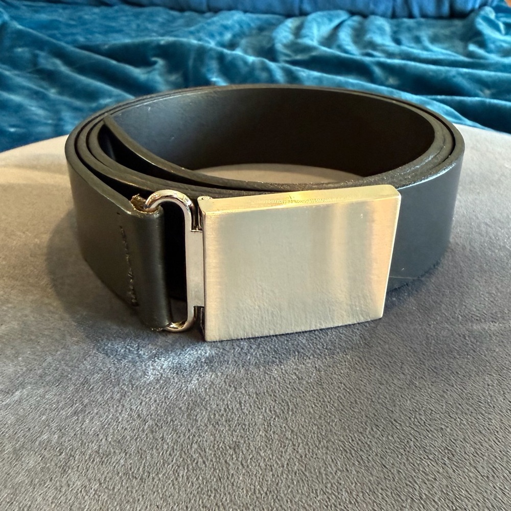Brooks Brothers Men's Black Leather Belt with Silver Buckle
